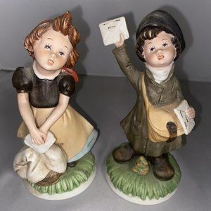 Retired Vintage Homco 1435AA Mail Boy and Girl Doing Laundry 6" Tall Figurines